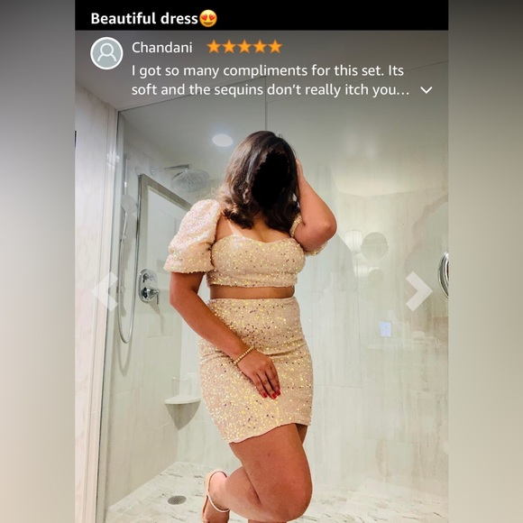 NWT Feditch Women's Sequin Two Piece Champagne  Sequin Mini Dress Size XL - Picture 6 of 16